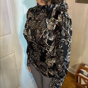 Banana Republic Black Floral Satin Top with Pastel Highlights